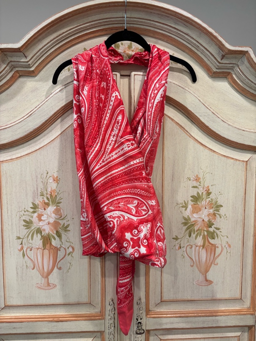 J. McLaughlin Silk Red Paisley Wrap Top Size M
